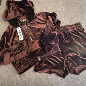 NWT Velvet Hoodie and Shorts Set in Deep Brown